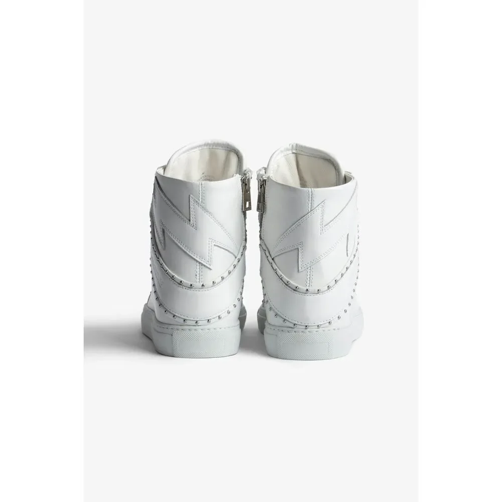 Zadig & Voltaire Women's White Leather Studded High Flash Sneakers Size 41 NWOT